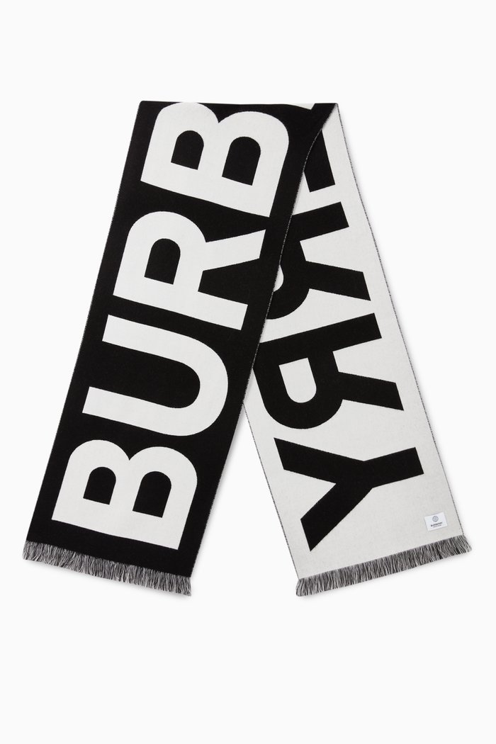 

Logo Jacquard Scarf in Organic Wool, Black
