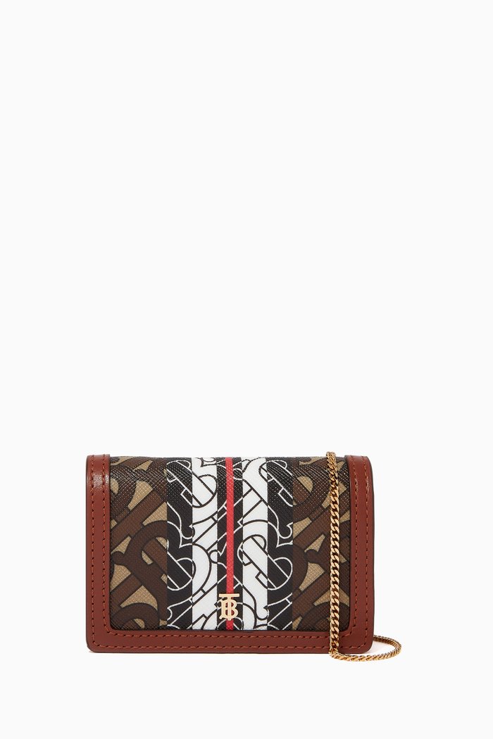 

Card Case with Strap in Monogram Stripe E-Canvas, Brown