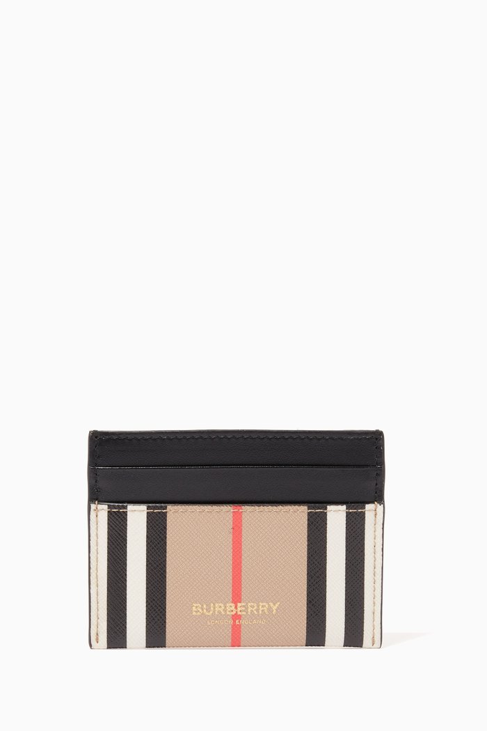 Card Case in Icon Stripe E-canvas and Leather, Neutral