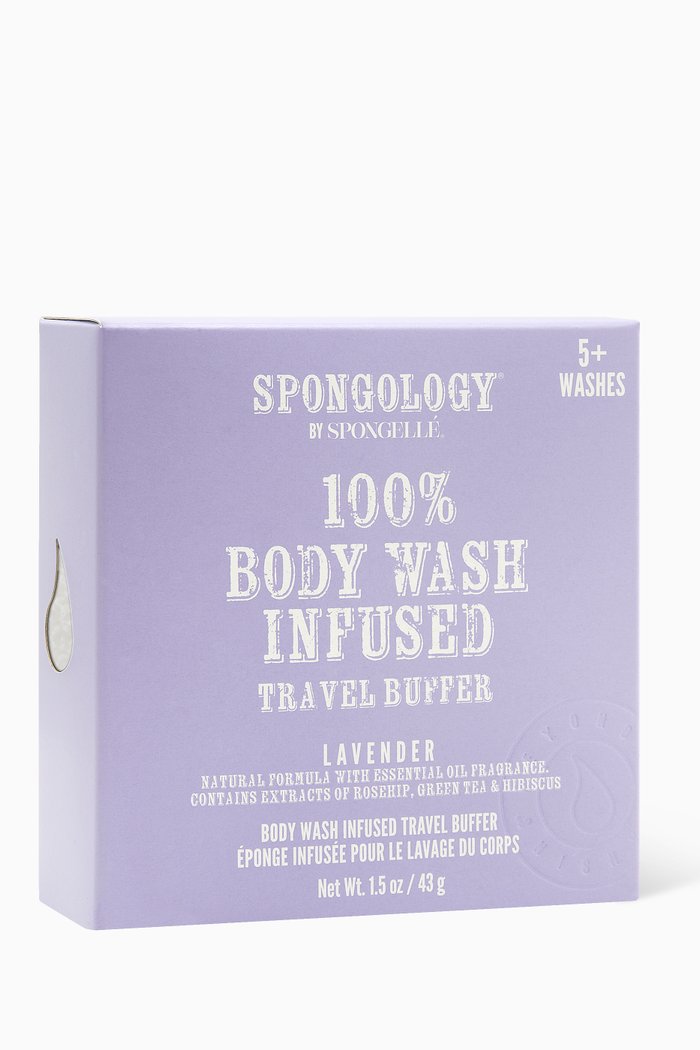 Lavender Spongology Body Wash Infused Travel Buffer, 43g, Multicolour