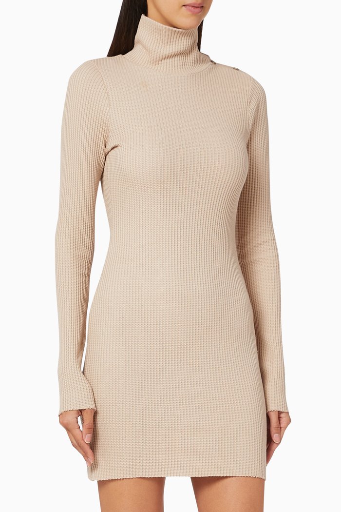 

Turtleneck Buttoned Dress, Neutral