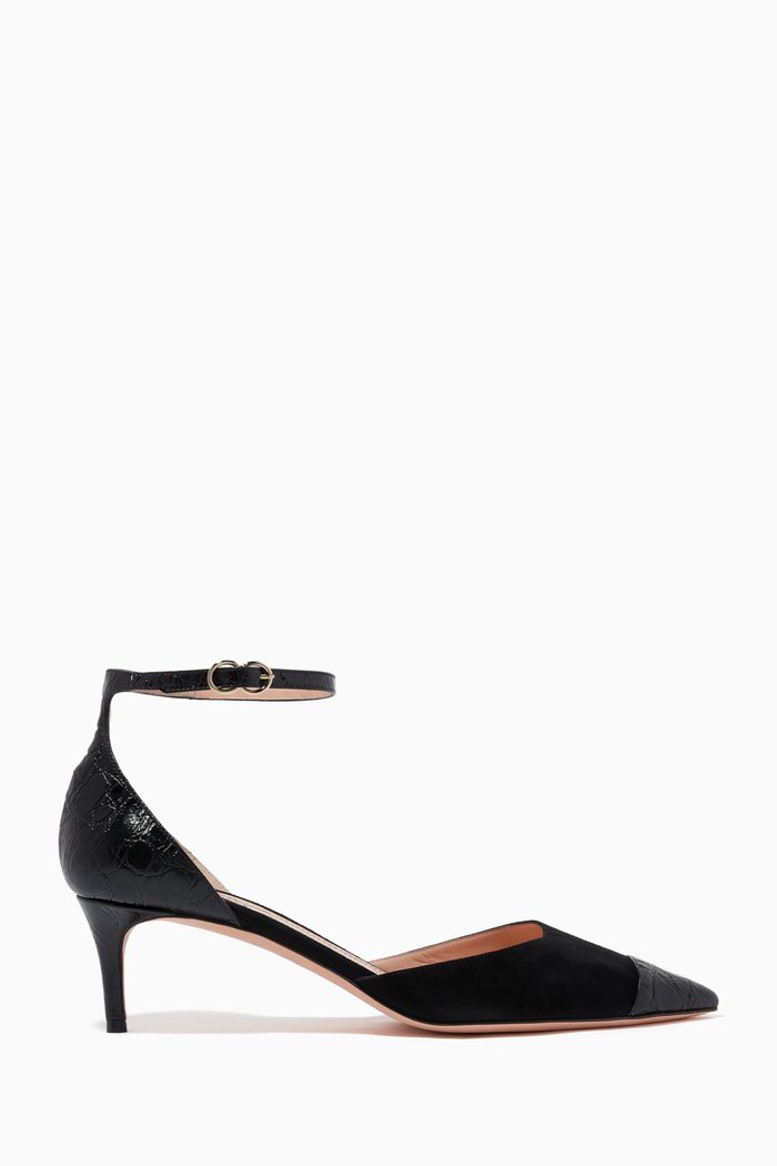 

Belinda 75 Sandals in Suede & Croc-Embossed Leather, Black