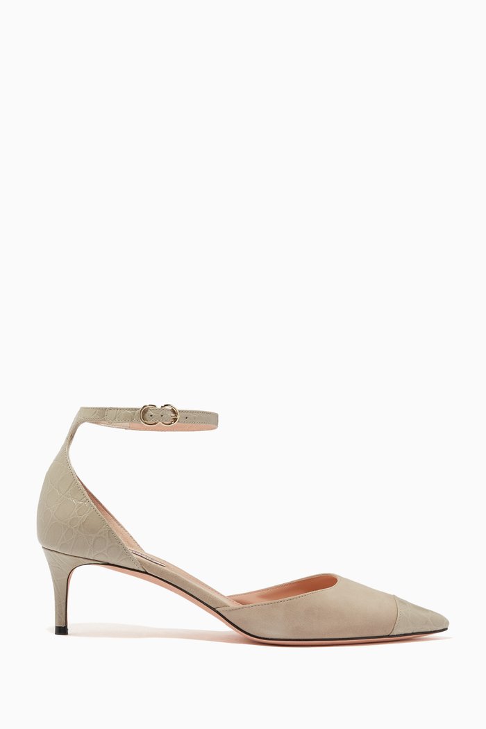 

Belinda 75 Sandals in Suede & Croc-Embossed Leather, Grey