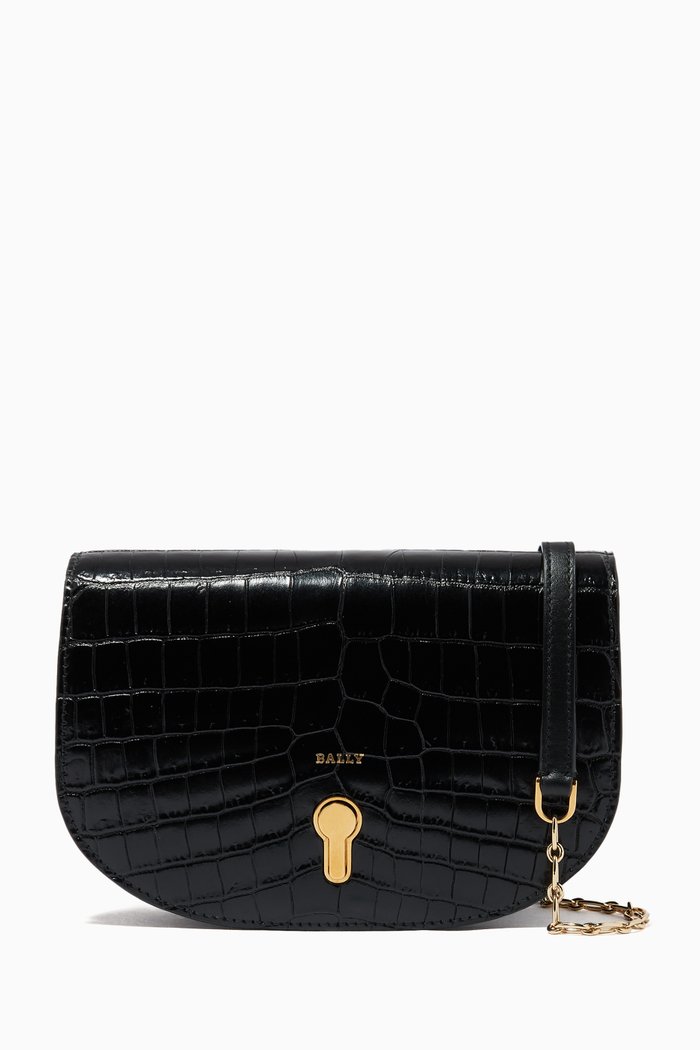 

Clayn Shoulder Bag in Croc-Embossed Leather, Black