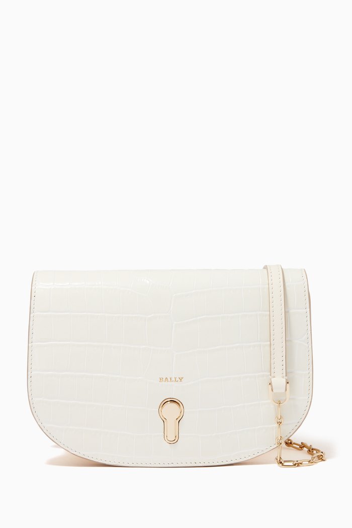 

Clayn Shoulder Bag in Croc-Embossed Leather, White