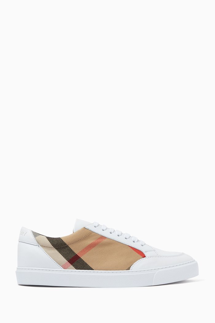 

Sneakers in Leather & House Check Cotton, Neutral