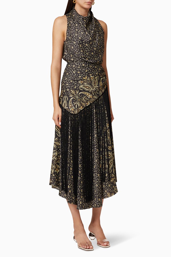 

Dahlia Fringed Chiffon Midi Dress, Black
