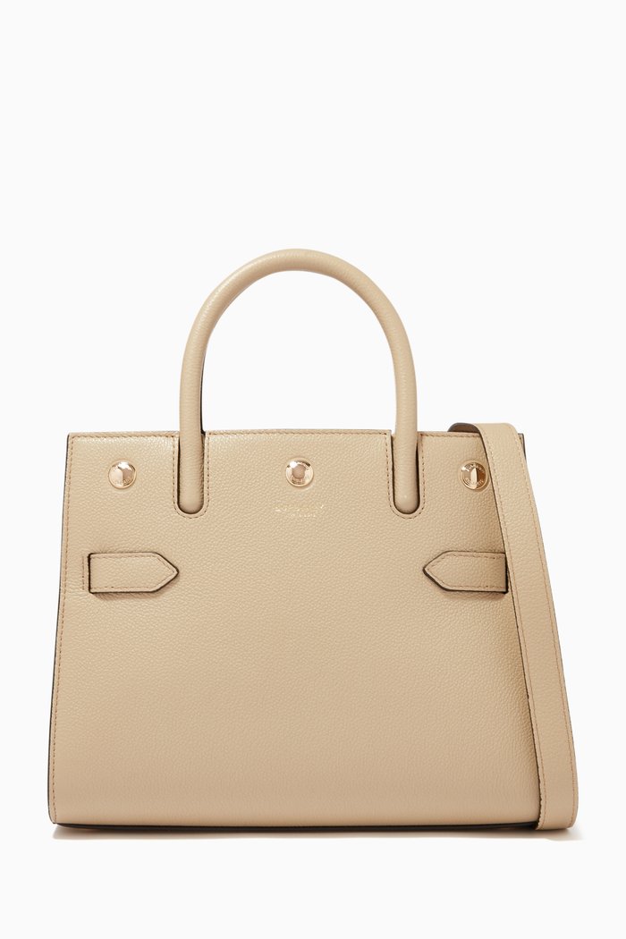 Mini Two-Handle Title Bag in Leather, Neutral