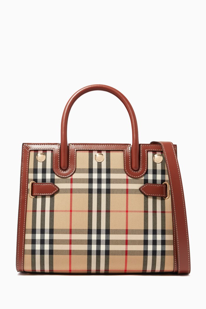 

Mini Two-Handle Title Bag in Vintage Check & Leather, Neutral
