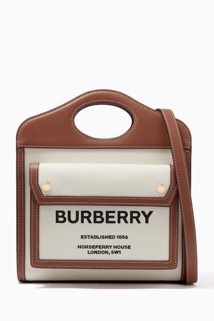 

Mini Pocket Bag in Canvas and Leather, Brown