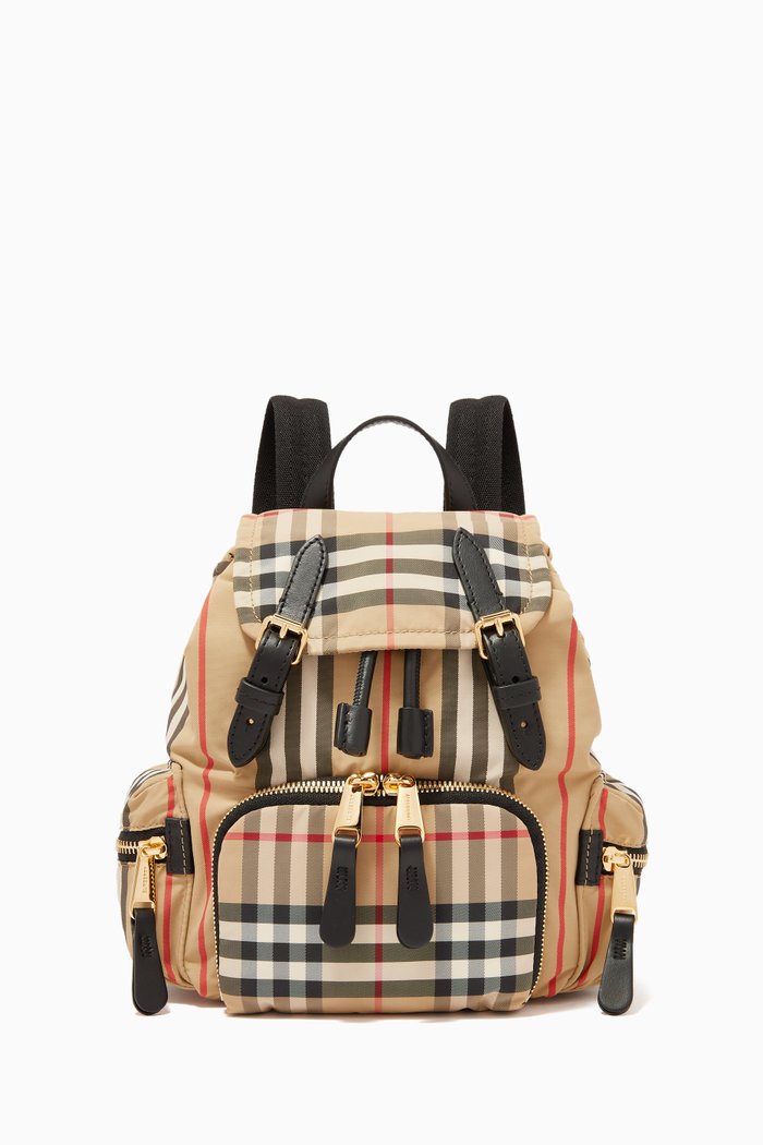 

The Small Rucksack in Icon Stripe & Vintage Check ECONYL®, Neutral