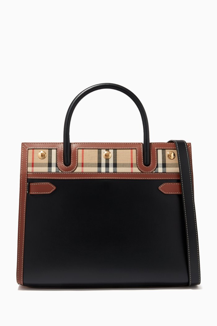 

Small Two-Handle Title Bag in Vintage Check & Leather, Black