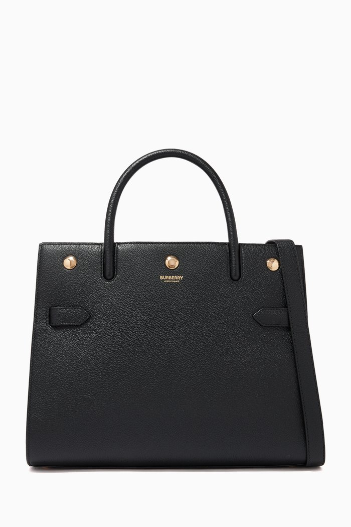 

Small Two-Handle Title Bag in Grainy Leather, Black