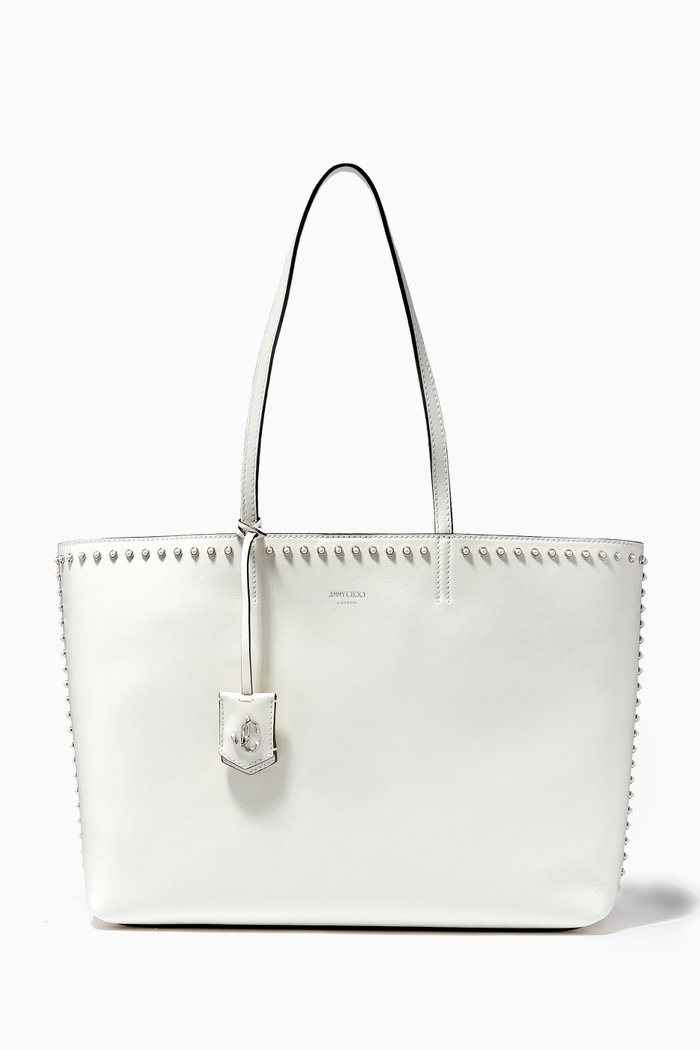 

Nine2Five Tote Bag with Pearl Studs in Leather, Neutral