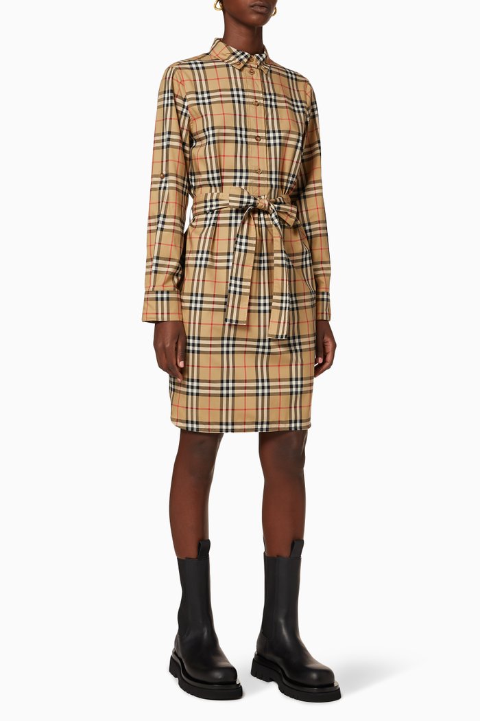 

Vintage Check Stretch Cotton Shirt Dress, Neutral