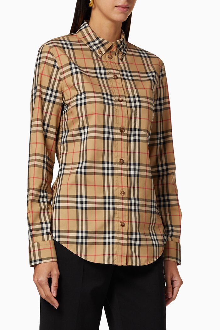 

Vintage Check Stretch Cotton Shirt, Neutral