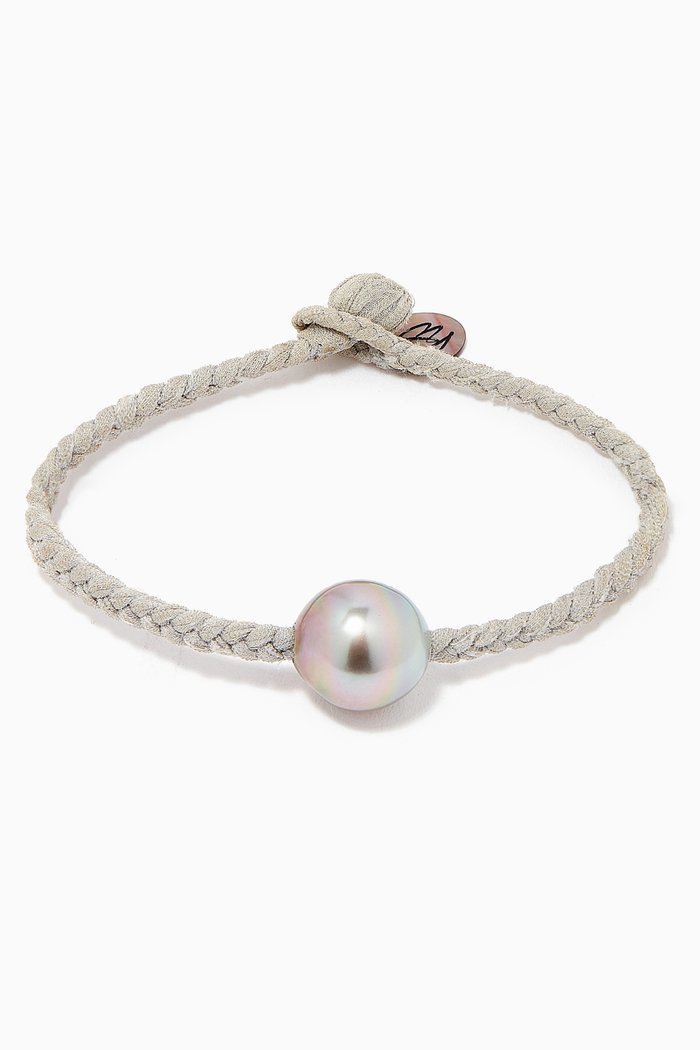 Pearl Braided Silk Bracelet, Grey