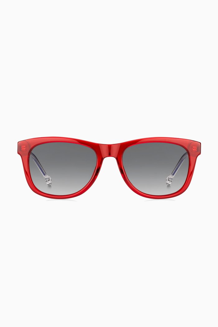 Colour Block D Frame Sunglasses, Red