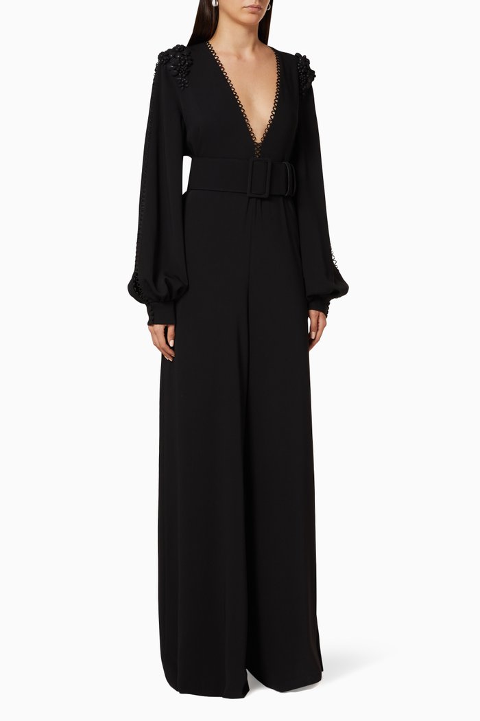 

Nyx Floral Embellished Crepe Jumpsuit, Black