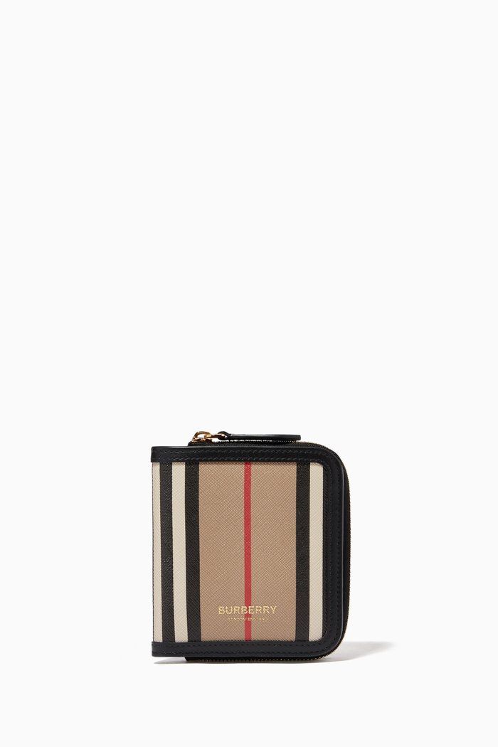 

Leather Folding Wallet in Icon Stripe E-Canvas, Neutral