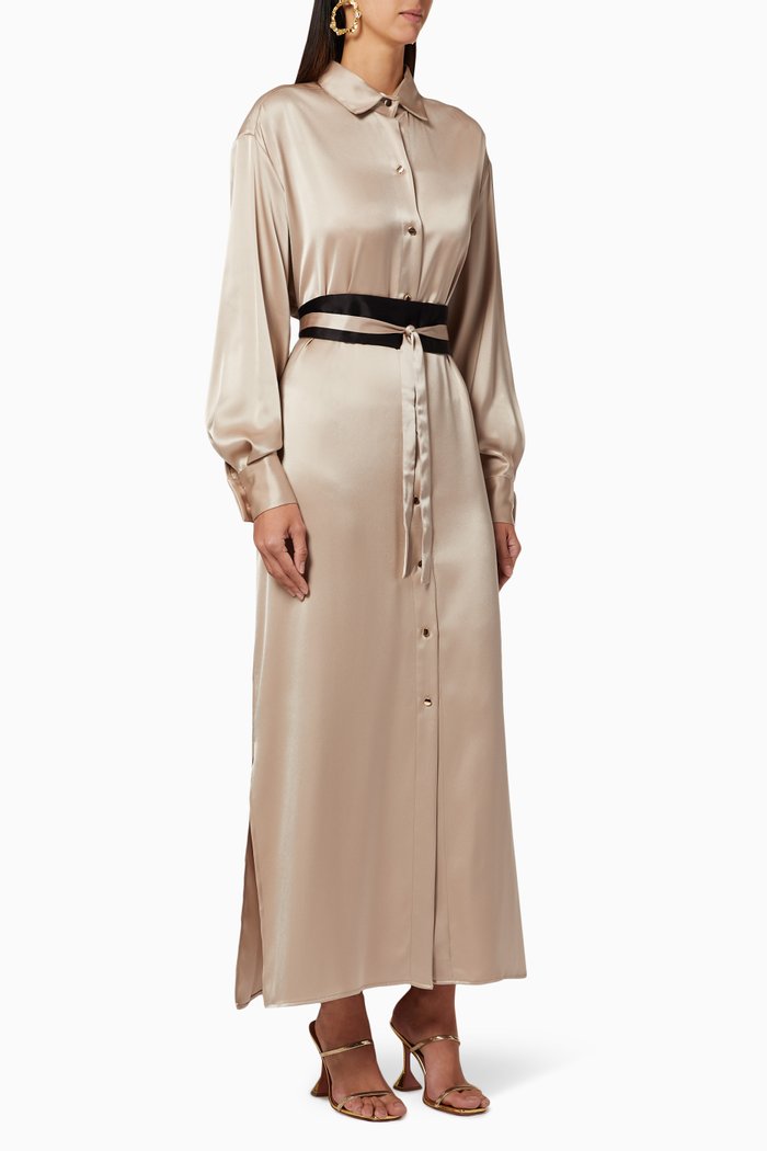 

Belted Silk Shirt Dress, Gold