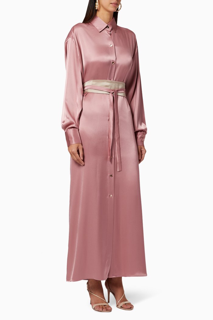 

Belted Silk Shirt Dress, Pink