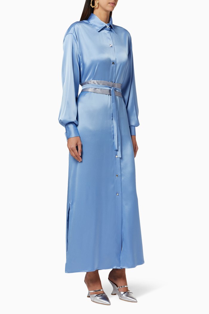 

Belted Silk Shirt Dress, Blue