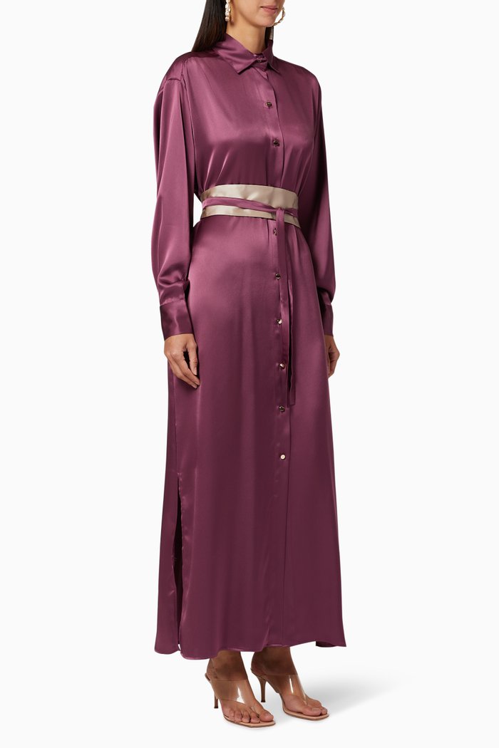 

Belted Silk Shirt Dress, Purple