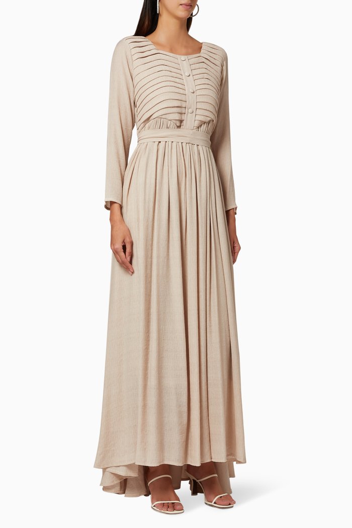 

Linen Blend Belted Dress, Neutral