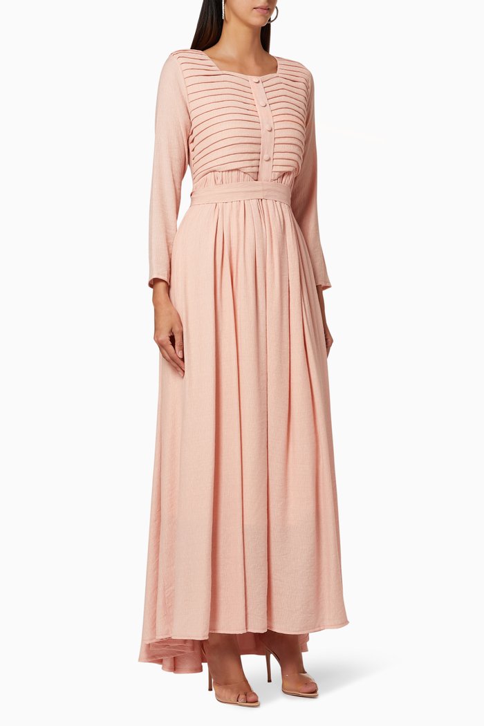 

Linen Blend Belted Dress, Pink