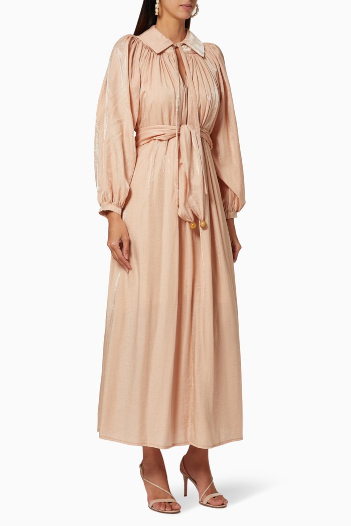 

Gathered Cotton Maxi Dress, Neutral