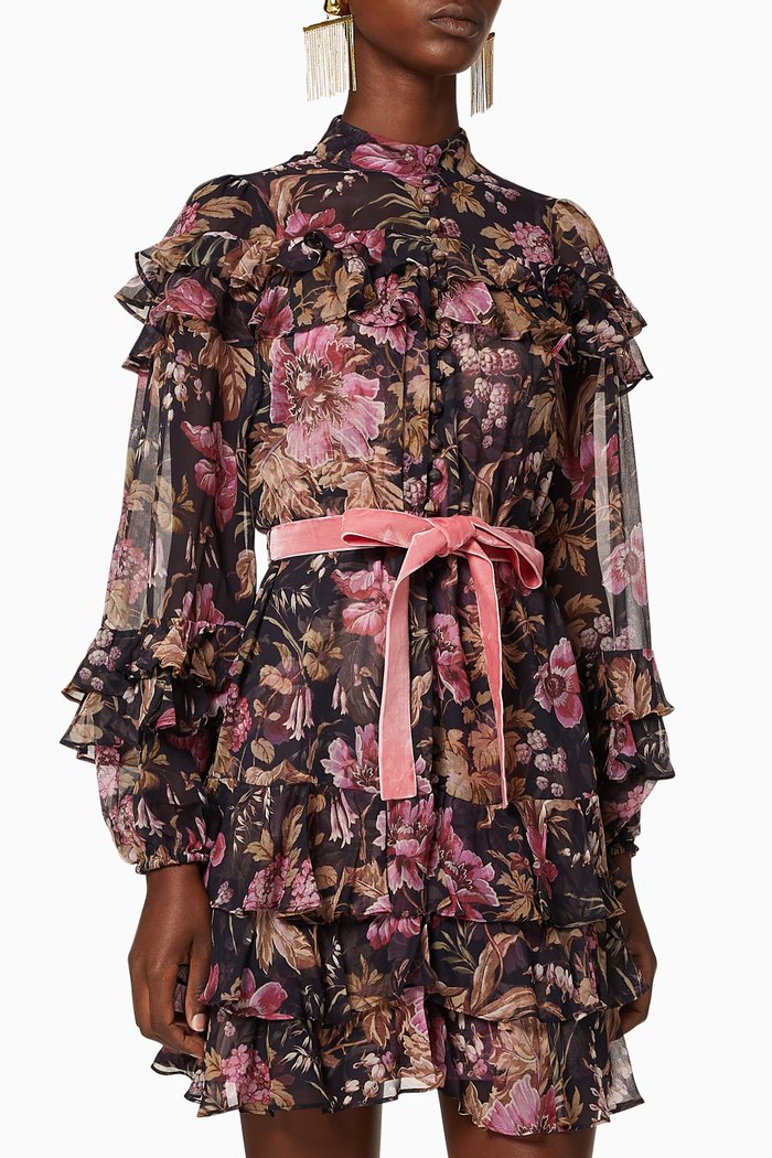 Lucky Tiered Frill Mini Dress, Black