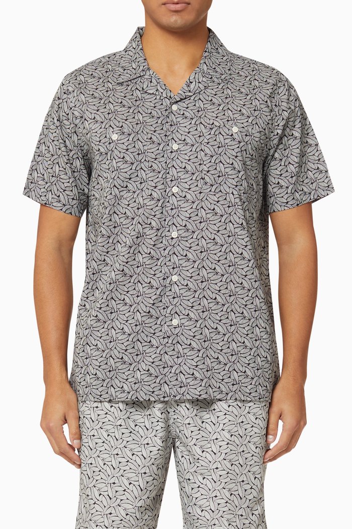 Liberty Leaves Linen Camp Shirt, Black