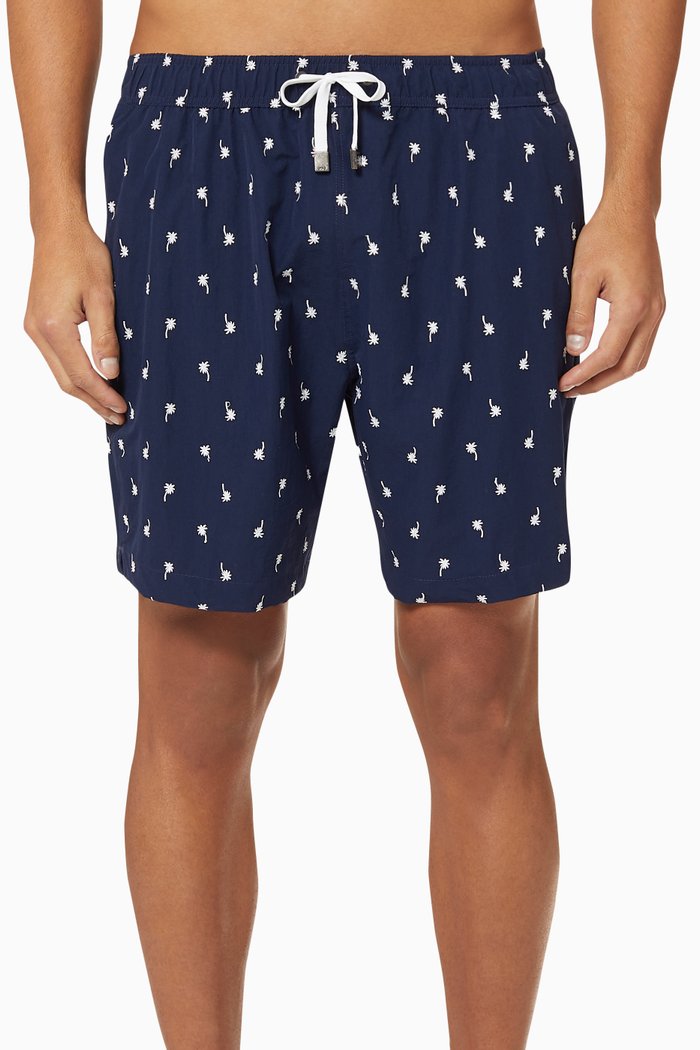 

Charles Embroidered Palm 7" Swim Trunks, Blue