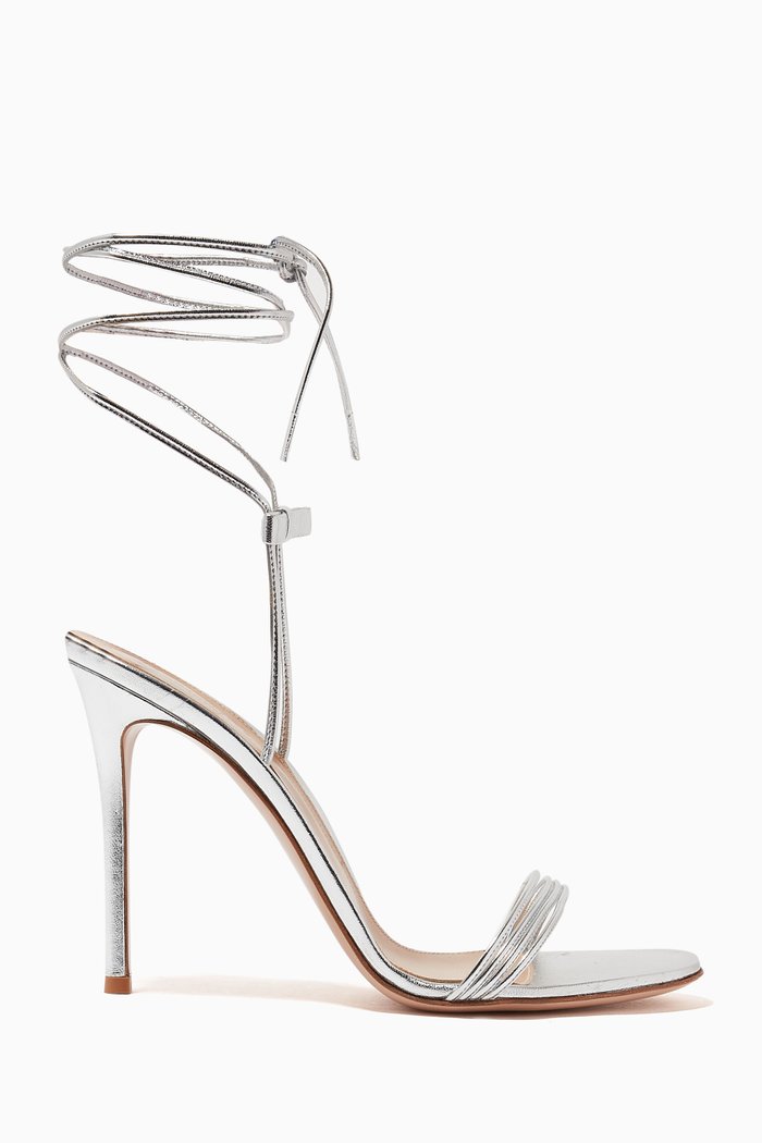 

Ankle Tie-Up 105 Sandals in Metallic Leather, Silver