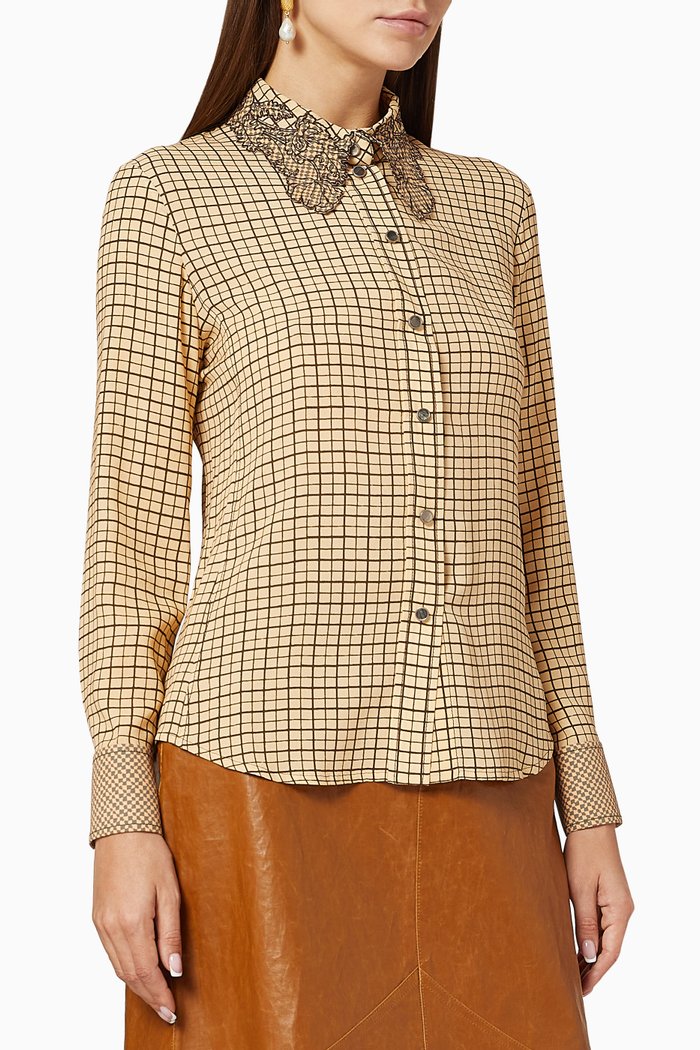 

Check Print Silk Blouse, Yellow