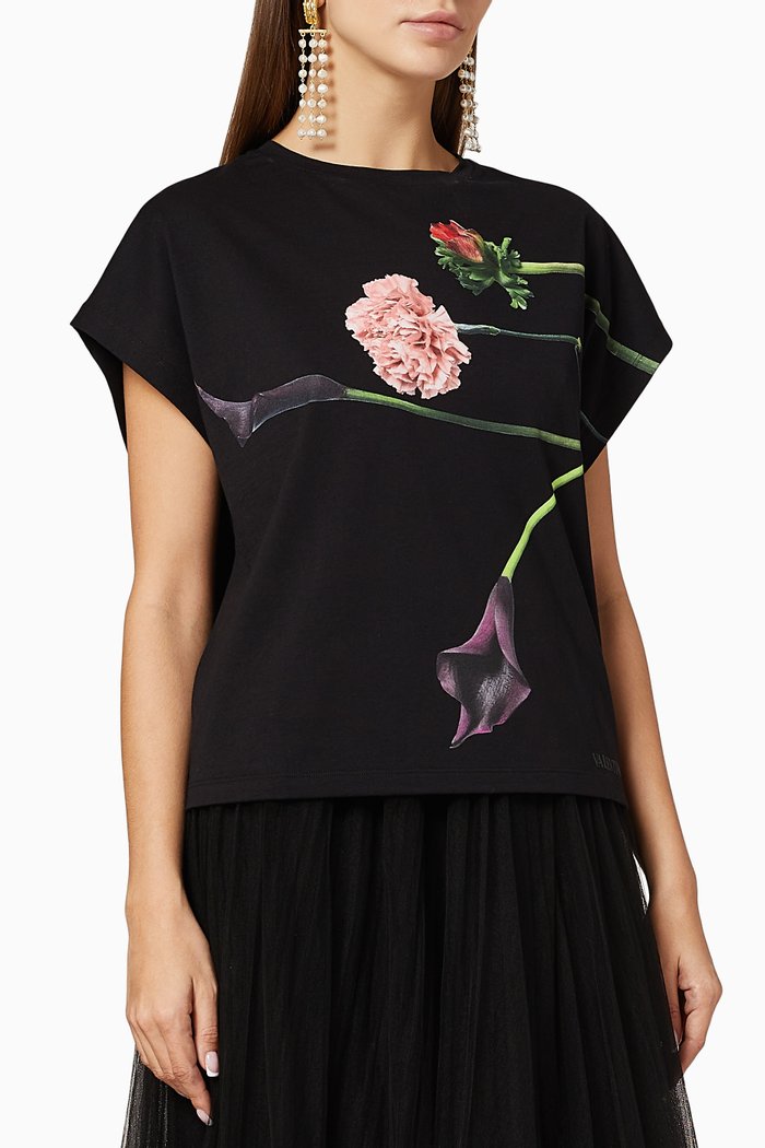 

Flowersity Print Cotton T-Shirt, Black