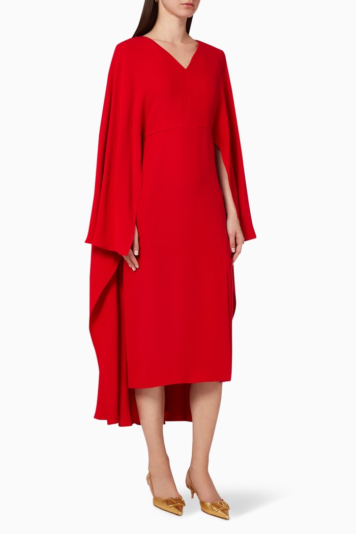 

Cape Crêpe Midi Dress, Red