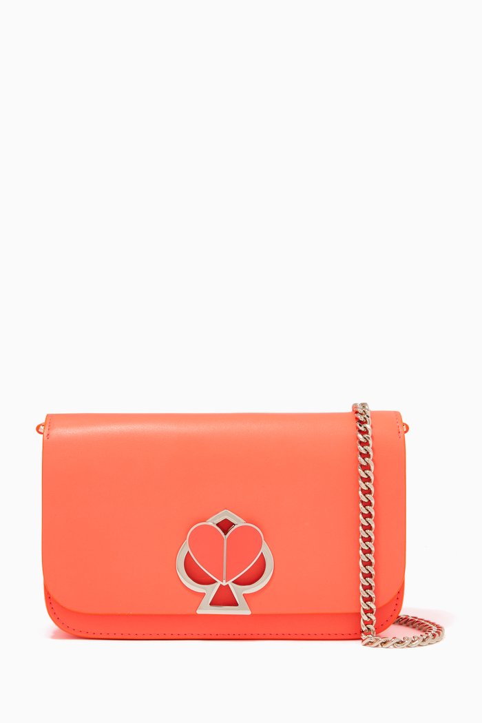 

Nicola Twistlock Medium Sling Bag in Leather, Orange