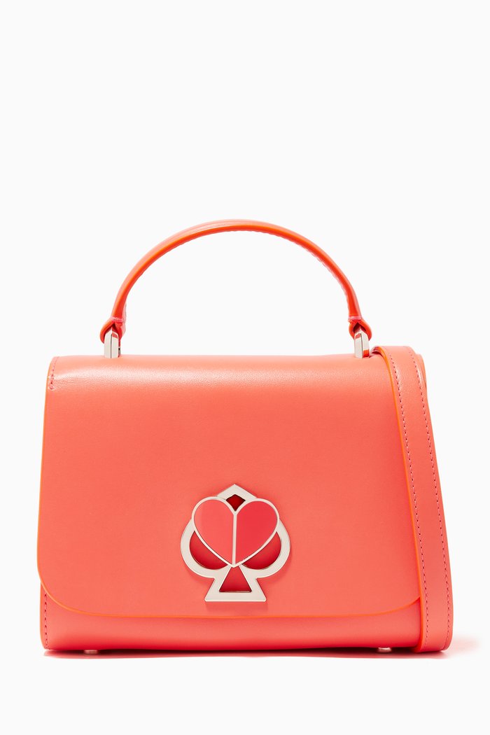 

Nicola Twistlock Small Top Handle Bag in Leather, Orange