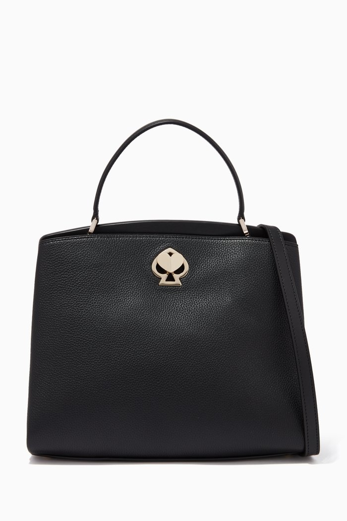 Romy Medium Satchel in Leather, Black