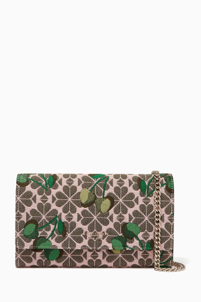 

Cherry Spade Flower Jacquard Clutch in Fabric, Green
