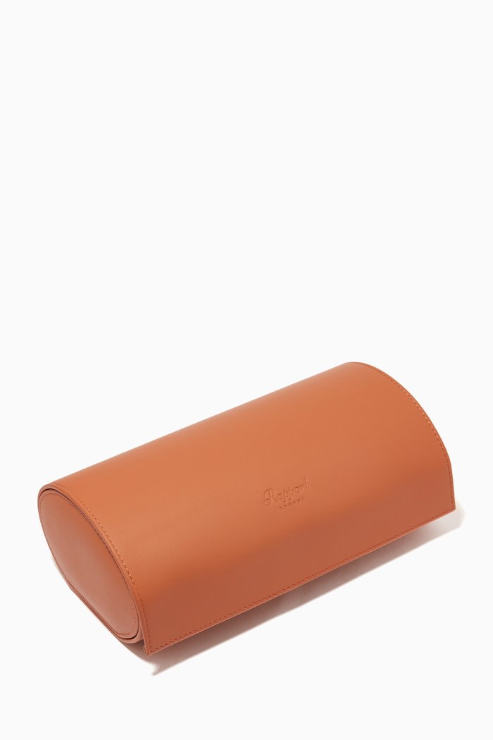 

Hyde Park Three Watch & Cufflinks Roll in Leather, Orange