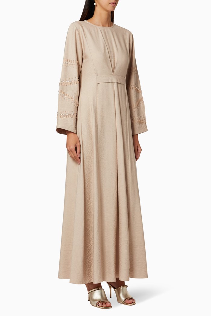 Embellished Crepe Dress, Neutral