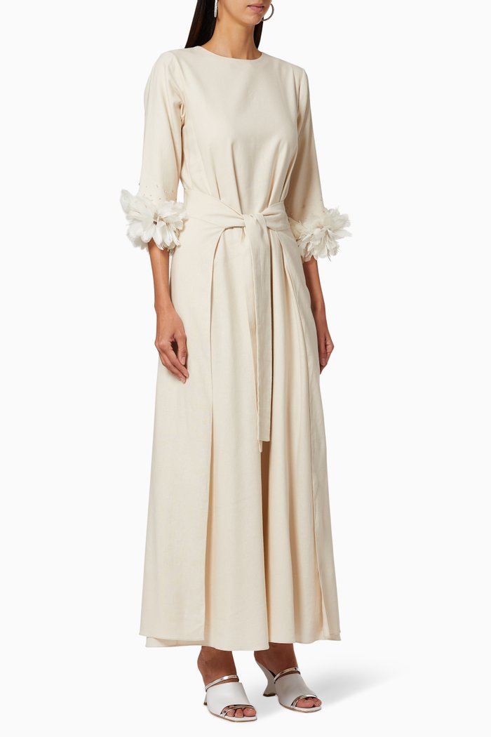 Embroidered Wrap Dress, Neutral