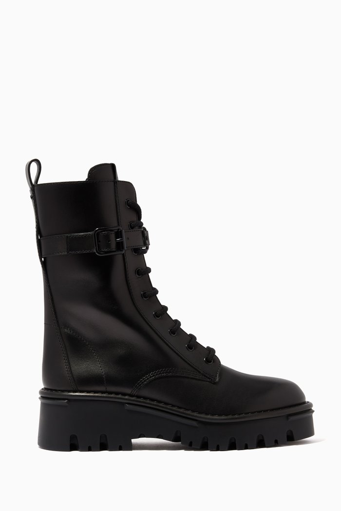 Valentino Garavani Campsite Combat Boots in Leather, Black