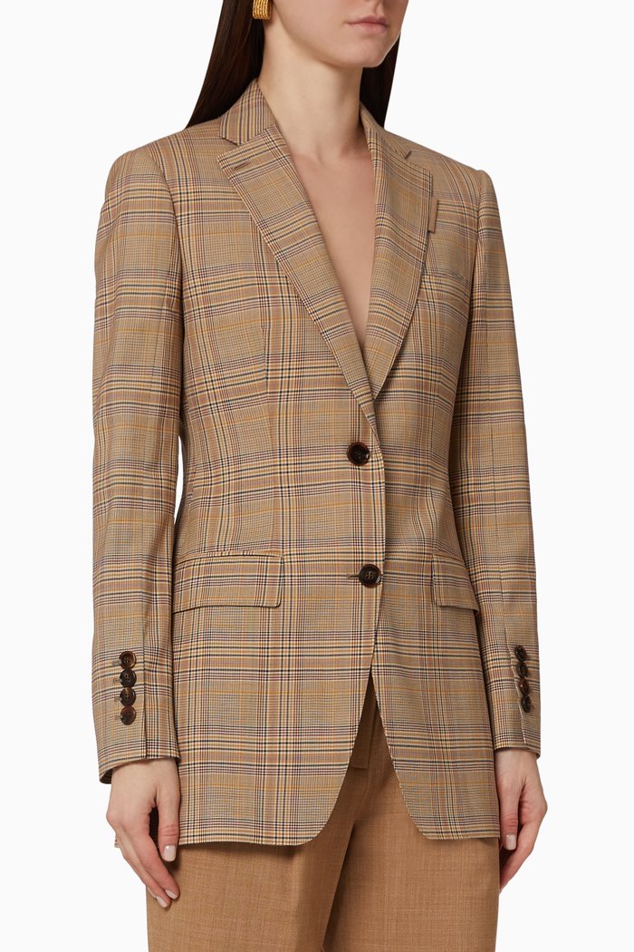

Check Wool Oversized Tailored Jacket, Neutral