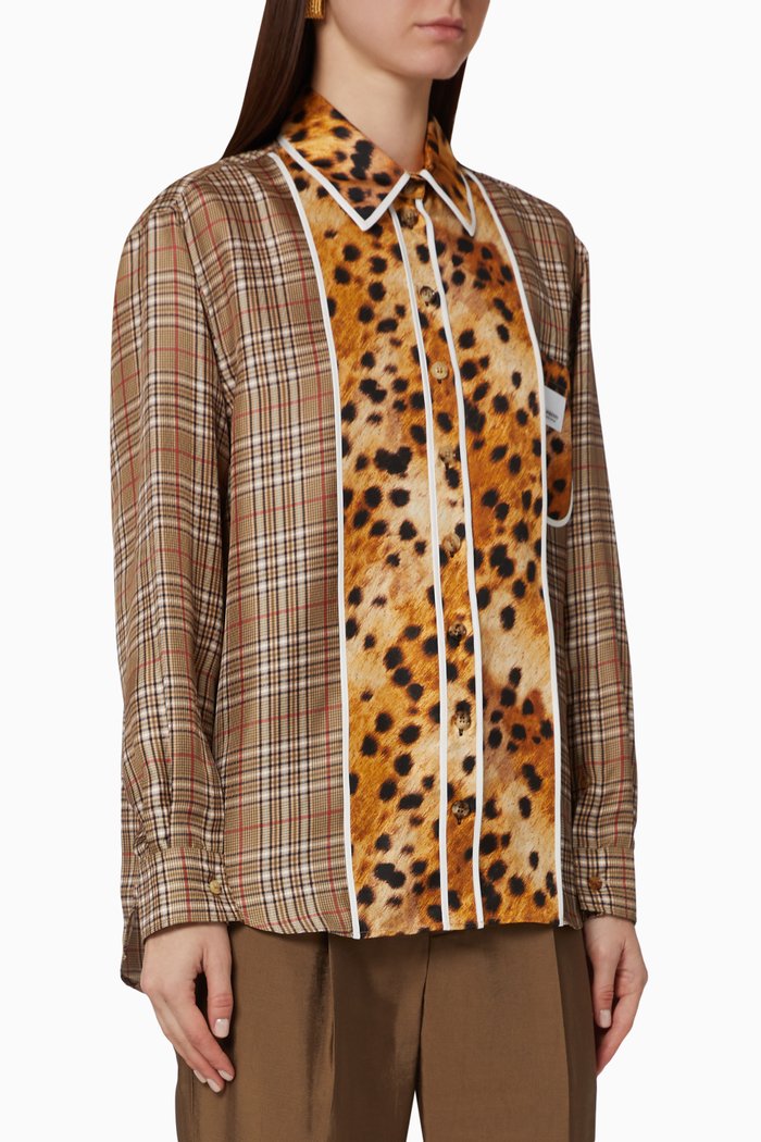 

Spotted Monkey Panel Check Silk Oversized Shirt, Multicolour