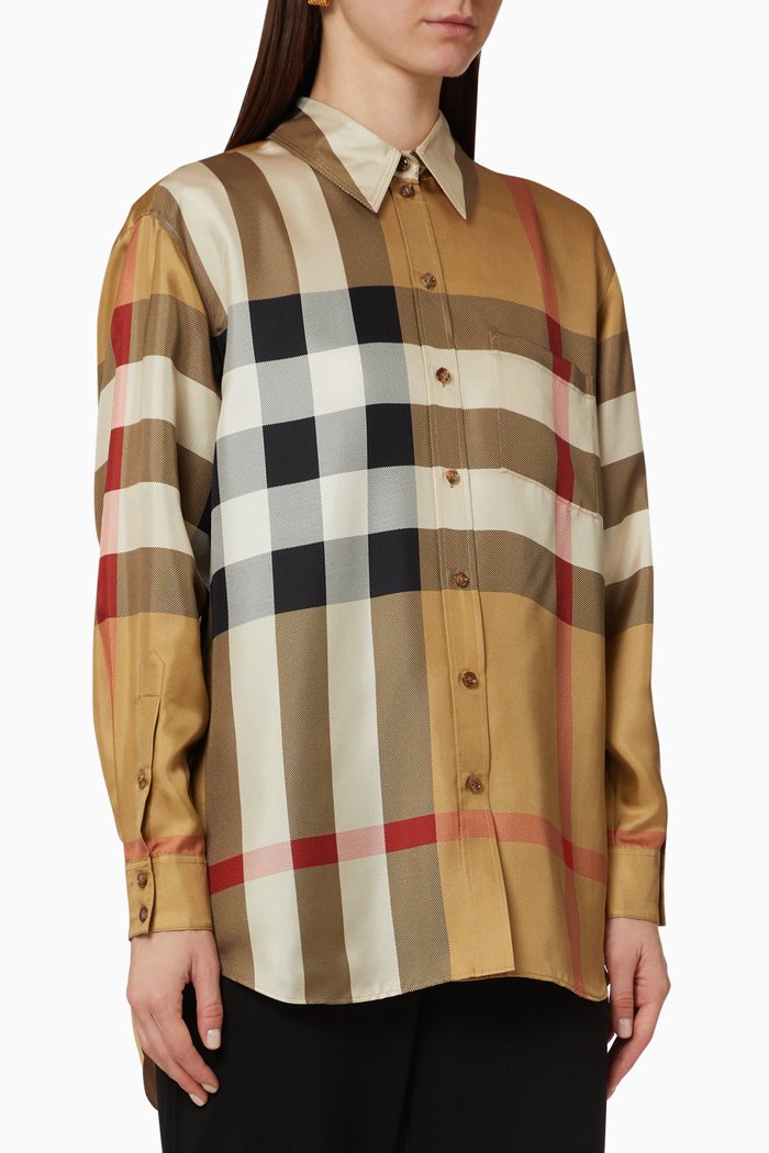 

Check Silk Twill Oversized Shirt, Neutral
