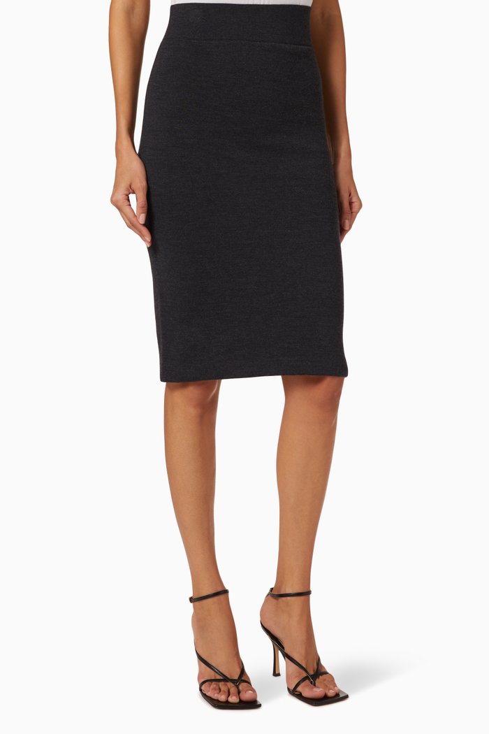 Logo Technical Merino Wool Jacquard Skirt, Grey